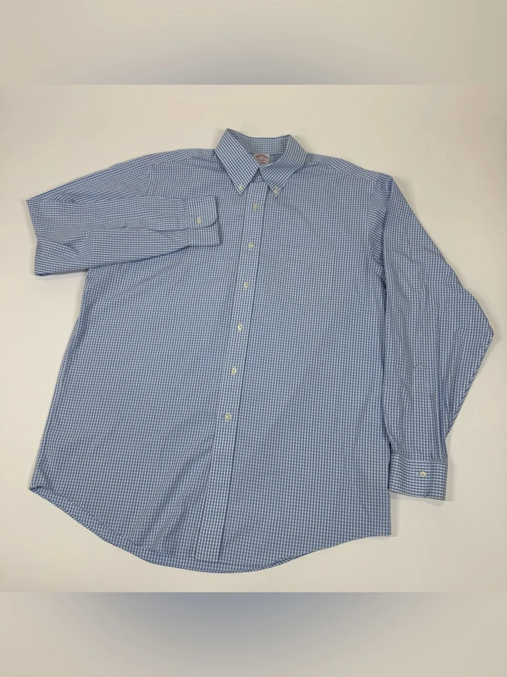 Brooks Brothers Shirt Mens 16.5/36 Madison Blue Gingham Non Iron Button Down